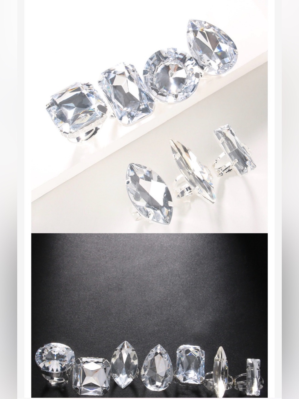 A Classy Chic Boutique Silver Crystal Statement Rings Set - Picture 2 of 3